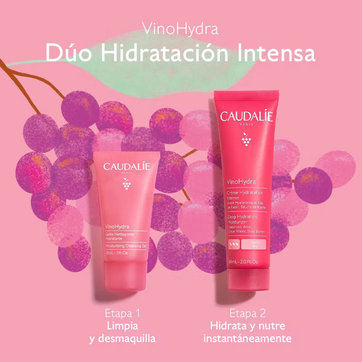 Caudalie Cofre Vinohydra duo hidratación intensa, presentación de 60 ml.