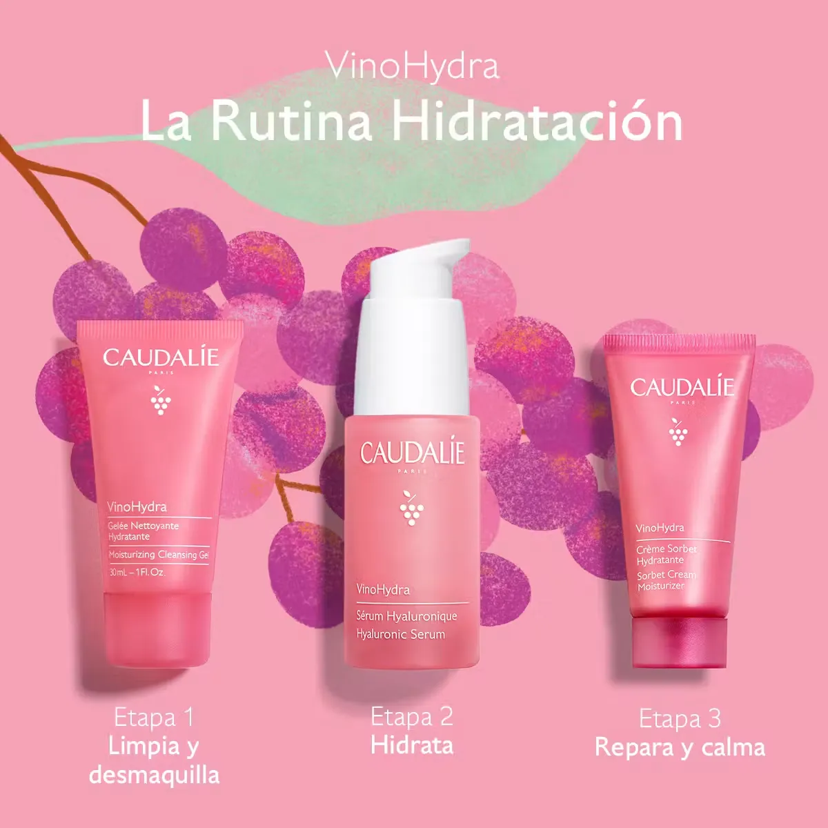 Caudalie Cofre Vinohydra Rutina Hidratación Completa, presentación de 30 ml.